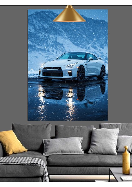 Beyaz Araba Islak Yol Mavi Dağlar Dekoratif Kanvas - Mdf Ahşap Tablo fiyatları