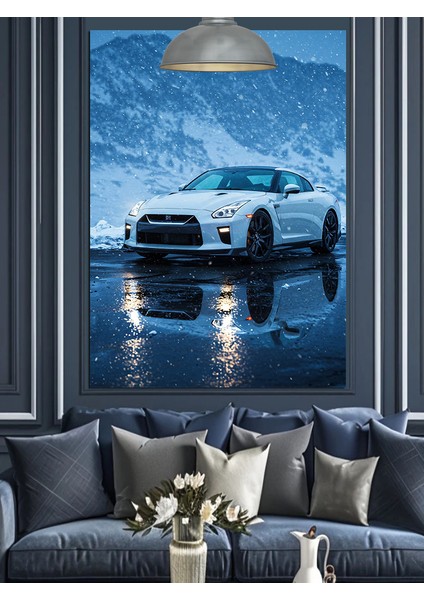 Beyaz Araba Islak Yol Mavi Dağlar Dekoratif Kanvas - Mdf Ahşap Tablo modelleri