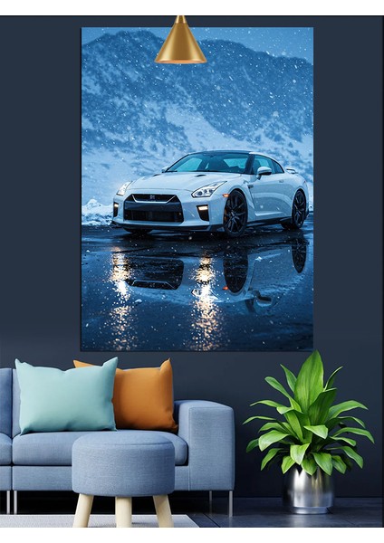 Beyaz Araba Islak Yol Mavi Dağlar Dekoratif Kanvas - Mdf Ahşap Tablo indirimleri
