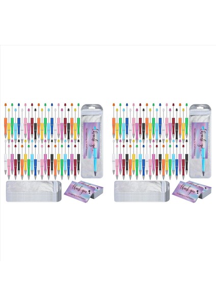 100 Parça Boncuk Kalem Kiti Renkler Plastik Boncuklu Kalemler Toplu Folyo Ofis Okulu Için Teşekkür Kartları (Yurt Dışından)