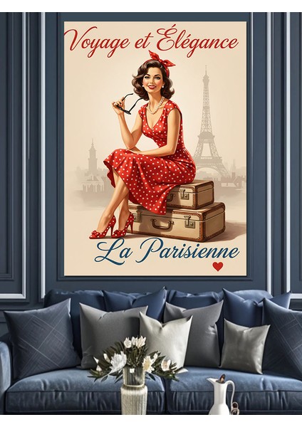 Vintage Paris Kadın Reklam Dekoratif Kanvas - Mdf Ahşap Tablo