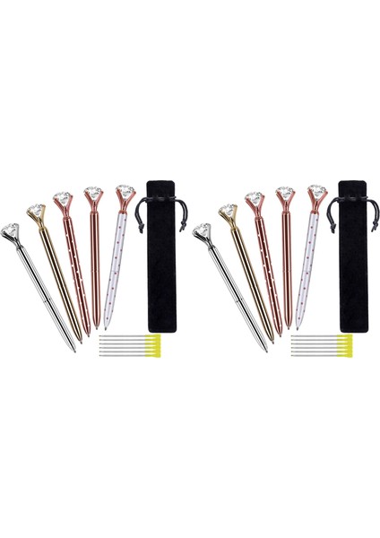 10 Adet Büyük Kristal Elmas Tükenmez Kalem Metal Tükenmez Kalem Ofis Malzemeleri 10 Tükenmez Kalem Doldurma 2 Kadife Torba ile (Yurt Dışından)