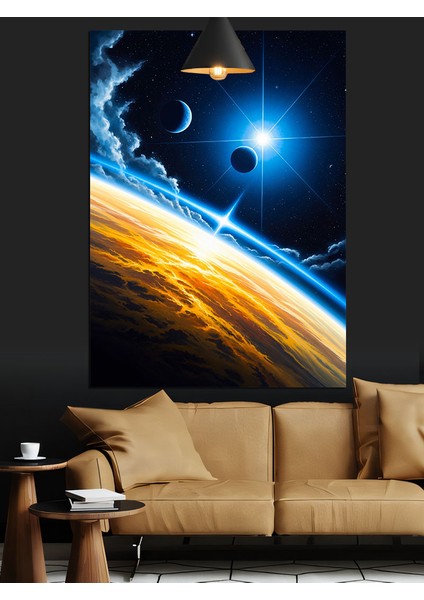 Dünya Gece Mavi Işık Uzay Dekoratif Kanvas - Mdf Ahşap Tablo indirimleri