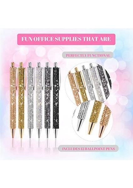 12 Pcs Bling Kalem Dökme Metal Beyaz Kalem Kalem Kristal Pres Geri Çekilebilir Siyah Mürekkep 0 7mm Beyin Pen 6 Renk (Yurt Dışından) indirimleri