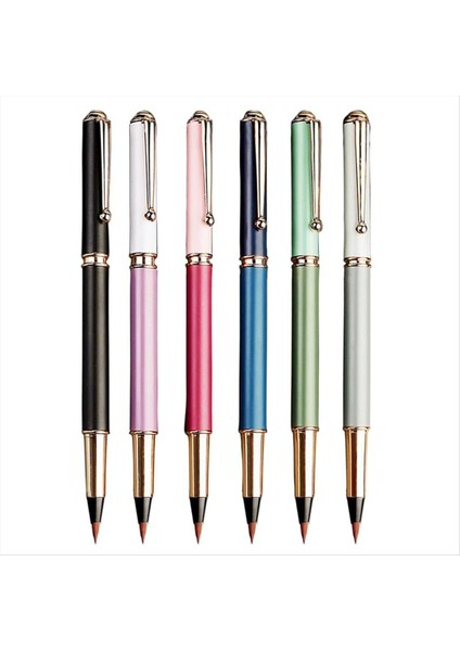 6pcs Morandi Kaligrafi Kalemleri Yeni Başlayanlar Yazmak Için Çin Fırça Kalemleri El Yazma Kalemleri Yumuşak Nib Metal Çubuk Kalem (Yurt Dışından)