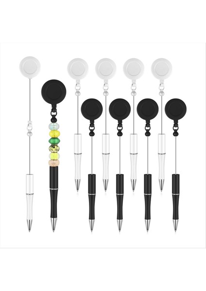 10PCS Boncuk Kalemler Siyah Mürekkep Tükenme Kalem Diy Kalem Geri Çekilebilir Rozet Makarası Kalem Öğrencileri Için Öğretmenler Okulu (Yurt Dışından)