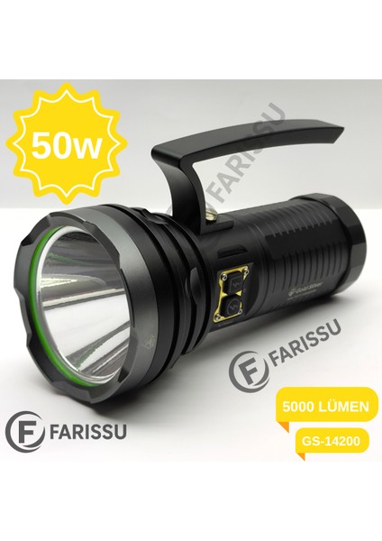 Gold Silver GS-14200 Profesyonel Şarjlı El Feneri 50W 5000 Lümen - Powerbank Özellikli