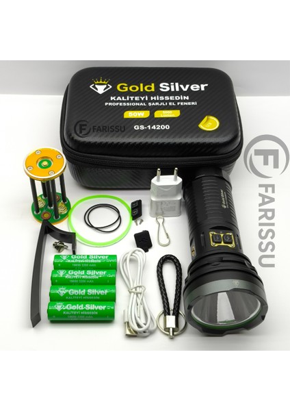 Gold Silver GS-14200 Profesyonel Şarjlı El Feneri 50W 5000 Lümen - Powerbank Özellikli indirimleri
