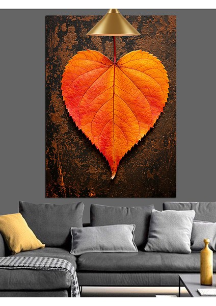 Turuncu Güneş Yaprak Kalp Dekoratif Kanvas - Mdf Ahşap Tablo fiyatları