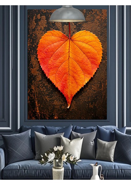 Turuncu Güneş Yaprak Kalp Dekoratif Kanvas - Mdf Ahşap Tablo modelleri