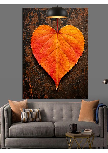 Turuncu Güneş Yaprak Kalp Dekoratif Kanvas - Mdf Ahşap Tablo fırsatları