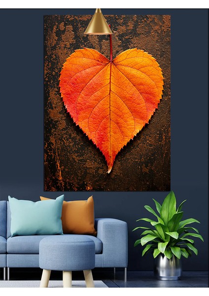 Turuncu Güneş Yaprak Kalp Dekoratif Kanvas - Mdf Ahşap Tablo indirimleri