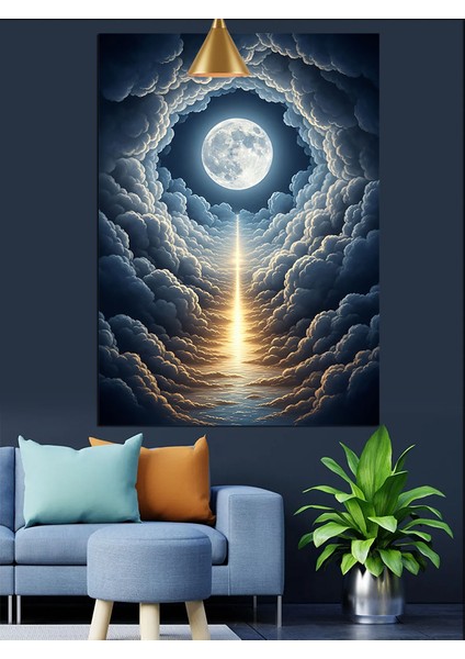 Ay Deniz Feneri Işığı Gece Dekoratif Kanvas - Mdf Ahşap Tablo modelleri