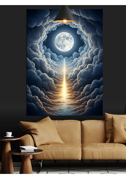Ay Deniz Feneri Işığı Gece Dekoratif Kanvas - Mdf Ahşap Tablo fırsatları