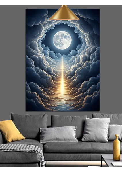 Ay Deniz Feneri Işığı Gece Dekoratif Kanvas - Mdf Ahşap Tablo indirimleri
