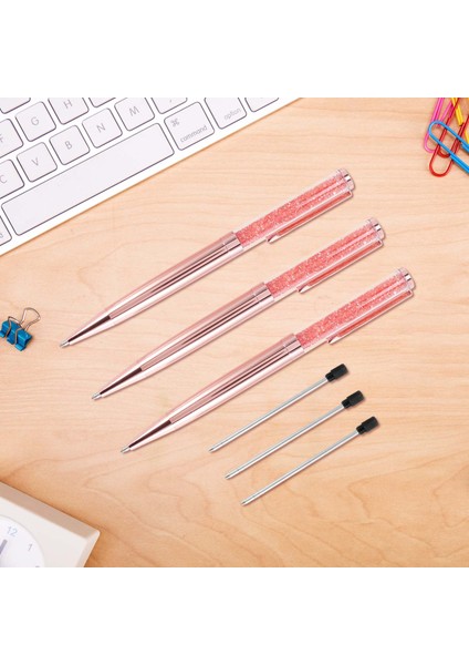 Gül Altın Kalem Bling Kristal Top Noktası Kalem 3 Ekstra Doldurma ile Siyah Mürekkep Kalemi (Gül Altın 3 Paket) (Yurt Dışından) fırsatları