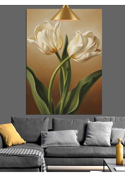 Iki Uzun Beyaz Lale Dekoratif Kanvas - Mdf Ahşap Tablo modelleri
