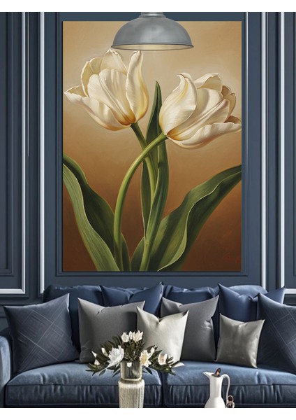 Iki Uzun Beyaz Lale Dekoratif Kanvas - Mdf Ahşap Tablo fırsatları
