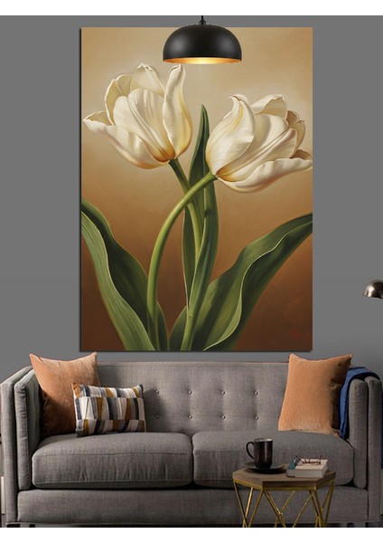 Iki Uzun Beyaz Lale Dekoratif Kanvas - Mdf Ahşap Tablo indirimleri