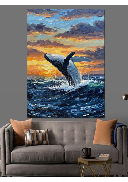 Denizden Çıkan Balina Gün Batımı Dekoratif Kanvas - Mdf Ahşap Tablo fiyatları