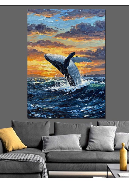 Denizden Çıkan Balina Gün Batımı Dekoratif Kanvas - Mdf Ahşap Tablo modelleri