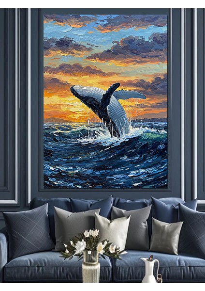Denizden Çıkan Balina Gün Batımı Dekoratif Kanvas - Mdf Ahşap Tablo fırsatları