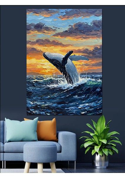 Denizden Çıkan Balina Gün Batımı Dekoratif Kanvas - Mdf Ahşap Tablo indirimleri