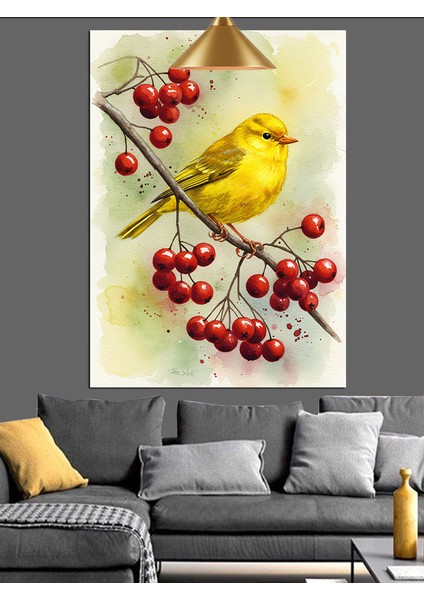 Kanarya Kuşu Sarı Kiraz Dalı Dekoratif Kanvas - Mdf Ahşap Tablo modelleri