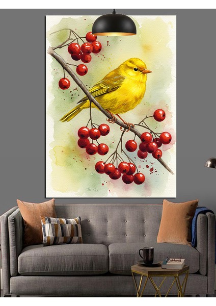 Kanarya Kuşu Sarı Kiraz Dalı Dekoratif Kanvas - Mdf Ahşap Tablo indirimleri