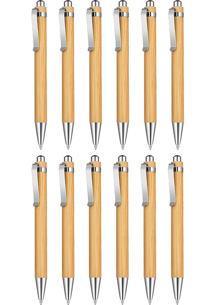 12 Adet Bambu Geri Çekilebilir Tükenebilir Kalem Siyah Mürekkep 1 mm Ofis Ürünleri Kalemler Bambu Tükenmez Kalem Ahşap Tükenmiş Kalemler (Yurt Dışından)