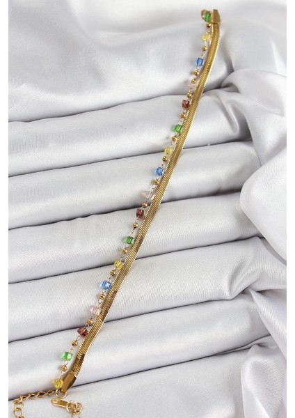 316L Çelik Gold Renk Karışık Renkli Kristal Taşlı Kadın Bileklik