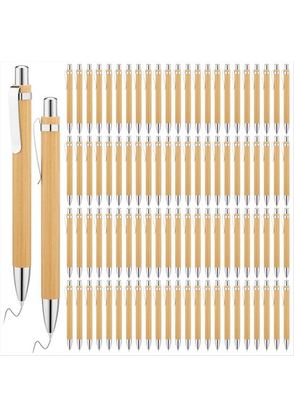 200 Adet Bambu Tükenmez Kalemler Ahşap Geri Çekilebilir Tükenme Kalem Bambu Siyah Mürekkep 1mm Kalem Ahşap Sürdürülebilir Kalemler (Yurt Dışından)