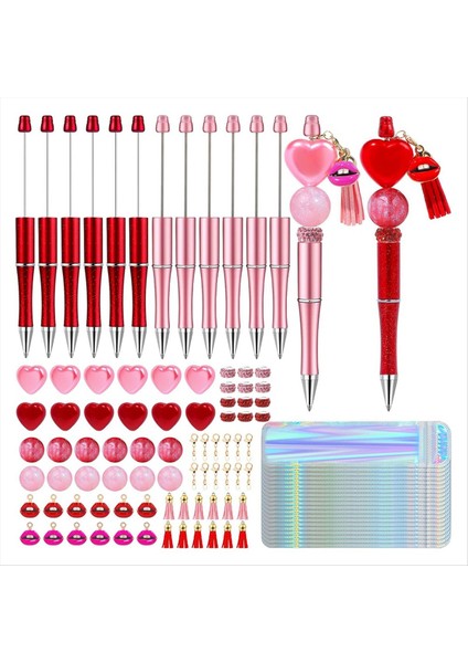 12 Adet Sevgililer Günü Boncuklu Kalemler Diy Kalem Yapma Kiti Sevgililer Günü Leri Okul Ofis Malzemeleri Için (Yurt Dışından)