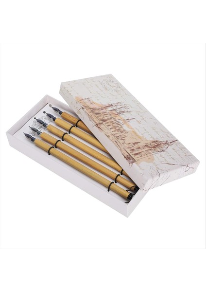 Bambu Reed-Qalam Pens 5pcs Hatlı Daldırma Kalemi Vintage El Işi Kaligrafi Kalemleri (Yuvarlak Uç Seti) (Yurt Dışından)