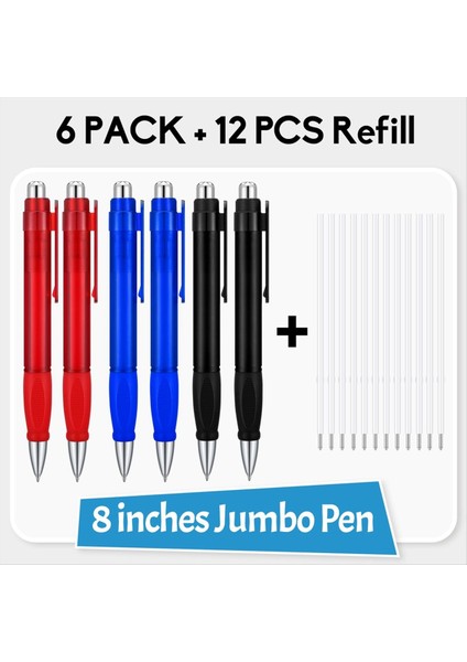 6 Adet Büyük Kalemler Jumbo Kalem Yığın Yığın Ekstra Büyük Tükenmez Kalemler Siyah Mürekkep Yağ Kalemleri Dev Kalem Büyük Boy Geri Çekilebilir (Yurt Dışından) modelleri