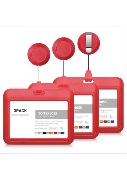 Geri Çekilebilir Rozet Tutucular Geri Çekilebilir Rozet Makarası Klipsli Plastik Sürgülü Kimlik Rozeti Tutucu 3 Paket Yatay Kırmızı (Yurt Dışından)