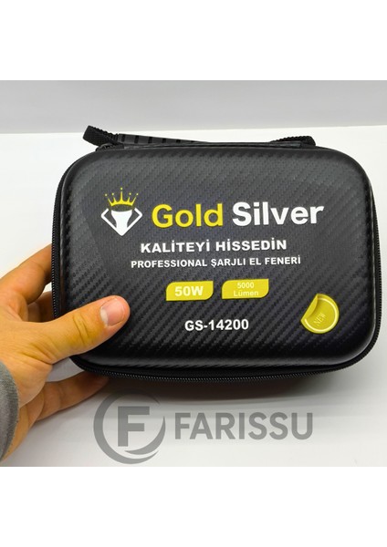 Gold Silver GS-14200 Profesyonel Şarjlı El Feneri 50W 5000 Lümen - Powerbank Özellikli