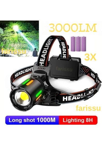 Alaska Profesyonel 30W Lazer LED Şarjlı Kafa Lambası | 1 Km Menzil | Zoom + Powerbank Özellikli