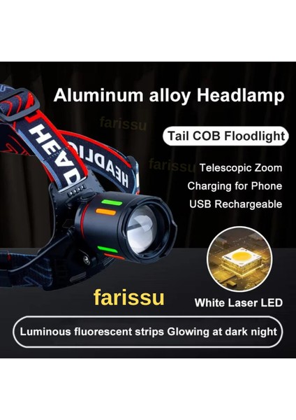 Alaska Profesyonel 30W Lazer LED Şarjlı Kafa Lambası | 1 Km Menzil | Zoom + Powerbank Özellikli