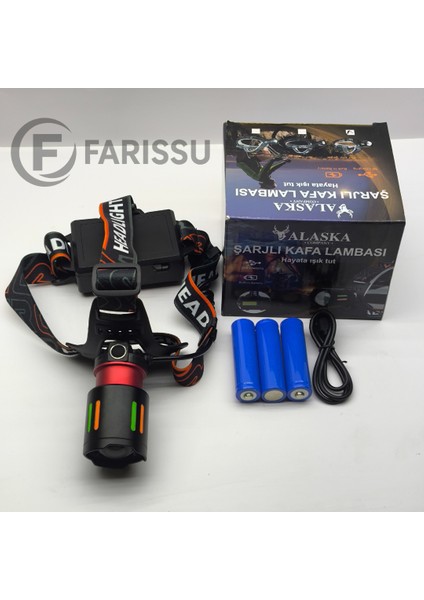 Alaska Profesyonel 30W Lazer LED Şarjlı Kafa Lambası | 1 Km Menzil | Zoom + Powerbank Özellikli
