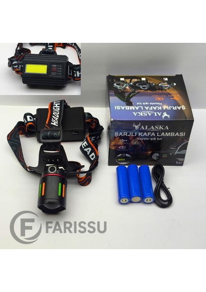 Alaska Profesyonel 30W Lazer LED Şarjlı Kafa Lambası | 1 Km Menzil | Zoom + Powerbank Özellikli