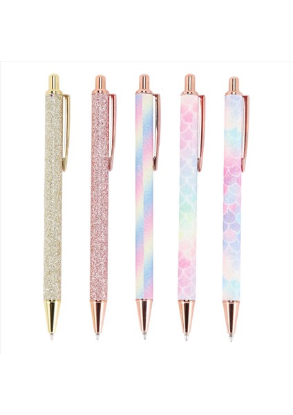 Beyin Pens 5pcs Geri Çekilebilir Kalem Siyah Mürekkep Orta Nokta (1 0mm) Ball Pens Gül Pose Altın Ofis Malzemeleri Erkekler Kadınlar Öğrenciler Işletme (Yurt Dışından)