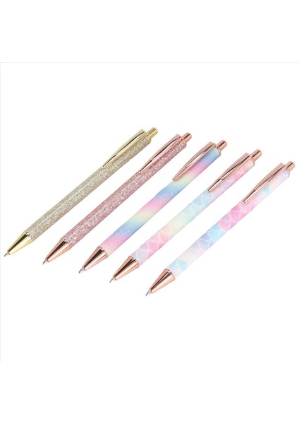 Beyin Pens 5pcs Geri Çekilebilir Kalem Siyah Mürekkep Orta Nokta (1 0mm) Ball Pens Gül Pose Altın Ofis Malzemeleri Erkekler Kadınlar Öğrenciler Işletme (Yurt Dışından) modelleri