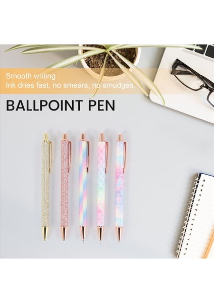 Beyin Pens 5pcs Geri Çekilebilir Kalem Siyah Mürekkep Orta Nokta (1 0mm) Ball Pens Gül Pose Altın Ofis Malzemeleri Erkekler Kadınlar Öğrenciler Işletme (Yurt Dışından) fırsatları