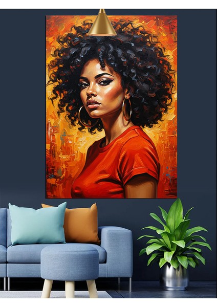 Afro Saç Kadın Kırmızı Dekoratif Kanvas - Mdf Ahşap Tablo modelleri
