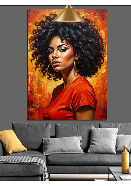 Afro Saç Kadın Kırmızı Dekoratif Kanvas - Mdf Ahşap Tablo indirimleri