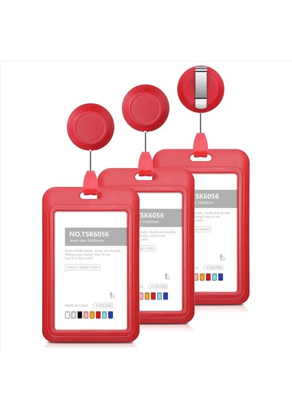 Geri Çekilebilir Rozet Tutucular Geri Çekilebilir Rozet Makarası Klipsli Sert Plastik Sürgülü Kimlik Rozeti Tutucu 3 Paket Kırmızı (Yurt Dışından)
