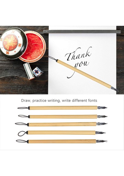 Bambu Reed-Qalam Pens 5pcs Hatlı Daldırma Kalemi Vintage El Işi Kaligrafi Kalemleri (Yuvarlak Uç Seti) (Yurt Dışından) fiyatları