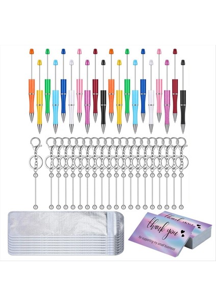 Beadable Pen Beadable Keychain Çubukları Yeniden Yerleştirilebilir Koruma Çantası ve Teşekkürler Kartlar Set Craft Pen Yapan Kit Si (Yurt Dışından)
