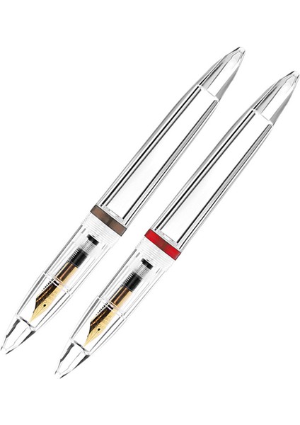 2 Adet 0 5mm Nib Çeşme Kalemi Gözlü Kapasiteli Şeffaf Kalemler Ofis Okul Malzemeleri Gri ve Kırmızı (Yurt Dışından) fırsatları
